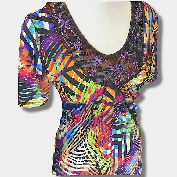 Women’s Large Animal Print Dopamine psychedelic Bright Sequins Lace Y2K Abstract - Picture 7 of 8